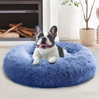 JOLLYVOGUE Small Dog Bed, Calming Dog Beds for Small Dogs & Indoor Cats - 20 Inches Donut Washable Cat Bed for Kittens & Puppies, round Fluffy Plush Faux Fur Pet Beds(Smoke Grey)51