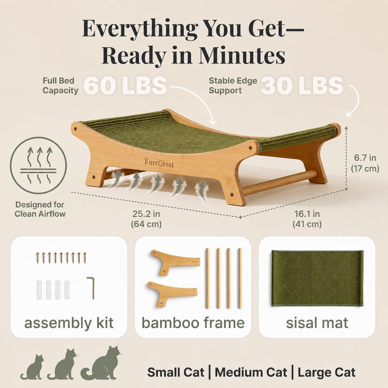 xl-sisal-cat-scratcher-bed-with-elevated-hammock-for-indoor-cats-replaceable-natural-sisal-pad-large-cat-lounge-anti-slip-no-wobble-bamboo-frame-olive-green