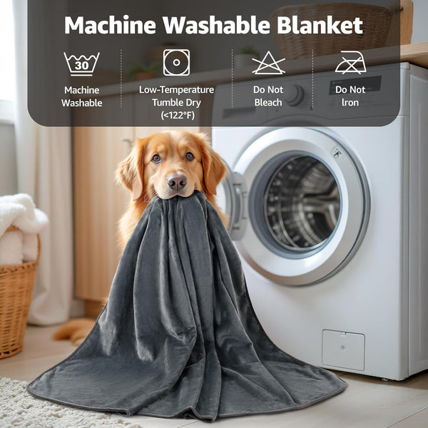 LOOBANI Waterproof Blanket for Bed, Soft Flannel Twin Bed Blanket 60" X 80" | Dog Pet Blankets for Large Dogs, Reversible Spill-Proof Throw for Couch Cover, Movie Time, Camping, Travel, Noise Free, Grey9