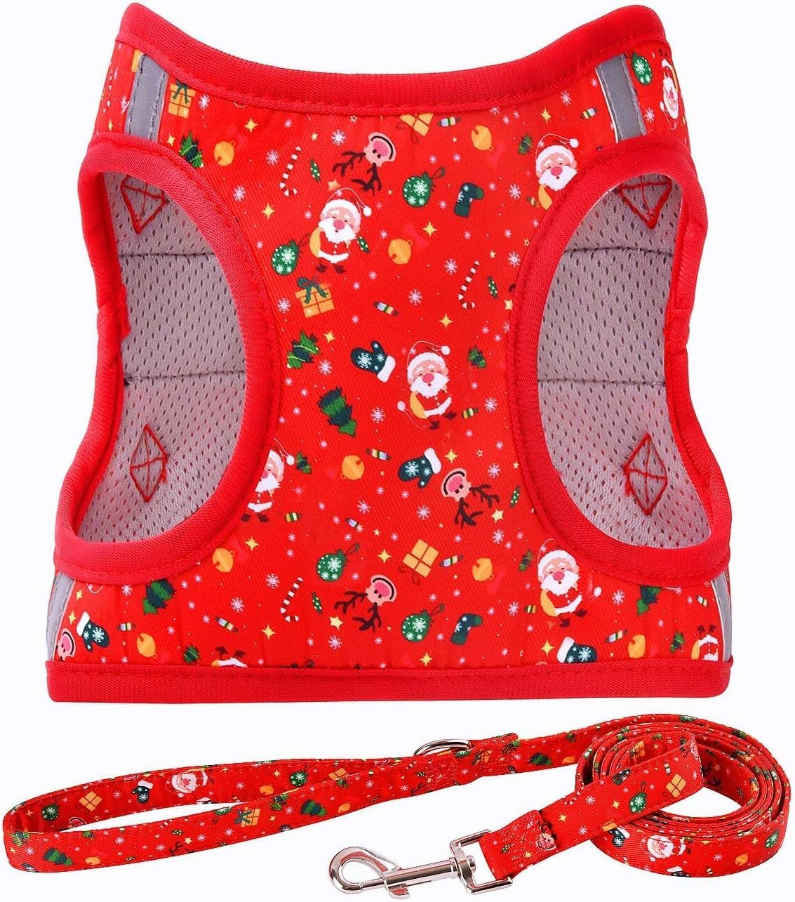 step-in-dog-harness-leash-set-all-weather-reflective-no-pull-floral-pattern-padded-mesh-vest-harness-for-cats-puppy-extra-small-small-medium-large-dogs-pink-flower-s