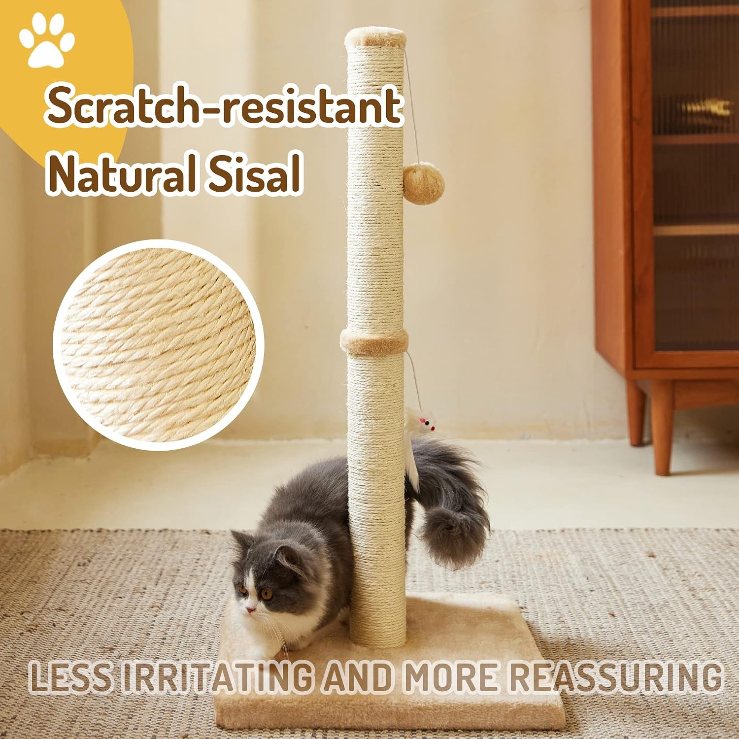 meowhomm-32-tall-cat-scratching-posts-for-indoor-cats-adults-with-2-hanging-ball-large-cat-scratch-post-cat-scratcher-includes-sisal-ropeyellow