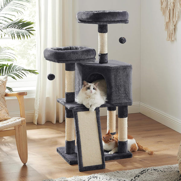 Feandrea Cat Tree, 45.3-Inch Cat Tower, Plush Condo Scratching Post, White | 45.3-Inch Cat Tower, Plush Condo with Scratching Post, Ramp, Perch, Spacious Cave, Cream White9