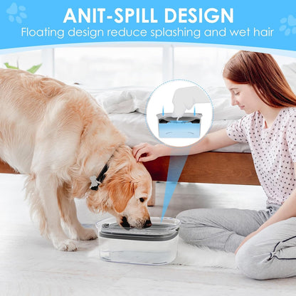 3L No Spill Dog Water Bowl with Slow Drinking Disk(Gray) | Clear Acrylic, Easy Water Check, Non-Slip Pads, Slobber Stopper Splash Proof Water Bowl for Sloppy Messy Drinkers Reduce Mess3