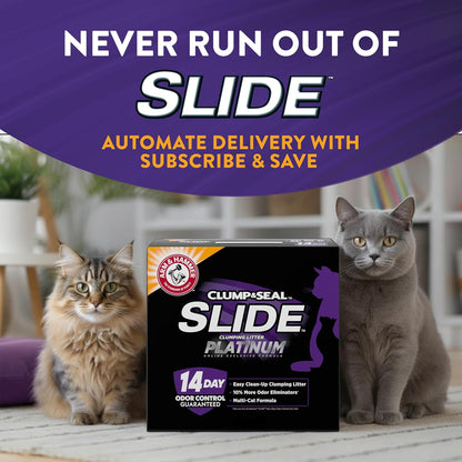 ARM & Hammer Slide Platinum Easy Clean-Up Clumping Cat Litter, 27.5 Lbs | 24/7 Odor Control, Triple-Action Freshness, Non-Stick, Low Tracking, Multi-Cat Formula, Scented9