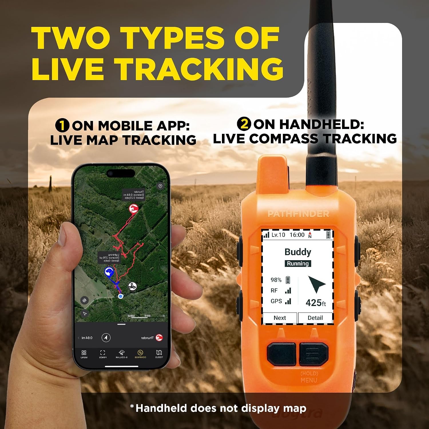 dogtra-pathfinder2-mini-compass-live-gps-dog-tracking-training-system-4-mile-range-e-collar-handheld-with-no-subscription-offline-maps-gps-fence-expandable-up-to-21-dogs-for-dogs-15-lbs