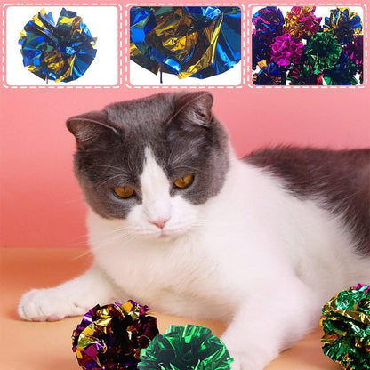 PET SHOW 20 Pcs Cat Crinkle Toy Ball 2.5Inch Mylar Cat Pounce Chase Toys Colorful Paper Ball Chase Training Activity for Cats Kittens6