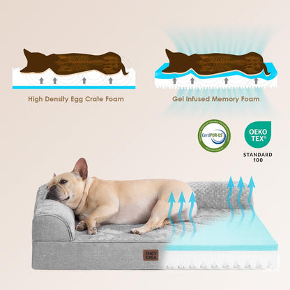 EHEYCIGA Orthopedic Dog Bed Medium Size Dogs, Memory Foam Dog Bed with Washable Removable Cover, Waterproof Pet Sofa Couch for Crate with Nonskid Bottom, 30X20X6, Grey4
