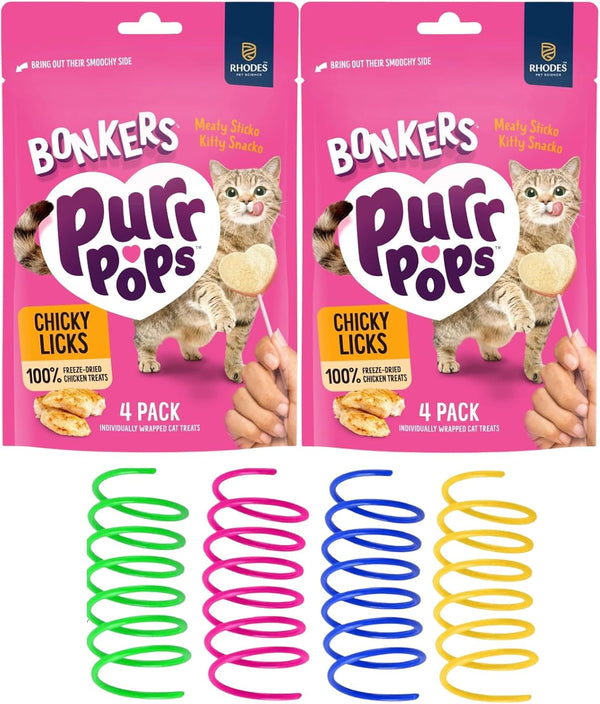 Bonkers Purr Pops Chicky Licks Freeze-Dried Cat Treats, 4-Count, 2 Packs with Cat Spring Toys1