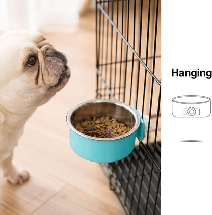 Mechpia 2 Pieces Crate Dog Bowl, Removable Stainless Steel Pet Kennel Hanging Food Water Feeder Bowl Cage Coop Cup for Puppy Medium Dog Cat Rabbit Ferret Bird (Blue,Green)4
