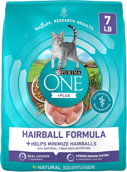 Purina ONE Natural Cat Food for Hairball Control, +PLUS Hairball Formula - 7 Lb. Bag1