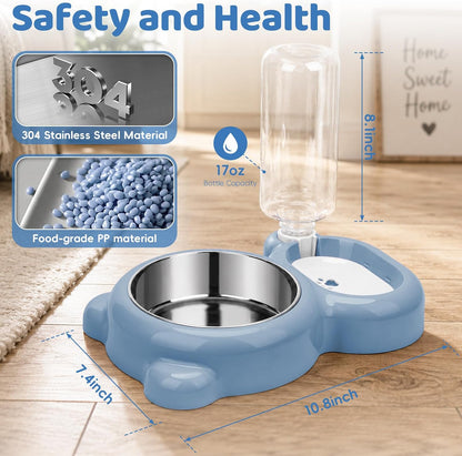 2-In-1 Dog Cat Food and Water Bowl Set with Auto-Water Dispenser, Blue | Anti-Slip & Splash Design, Easy to Clean, Stainless Steel Bowl and Safe PP Material, Suitable for Puppies and Cats4