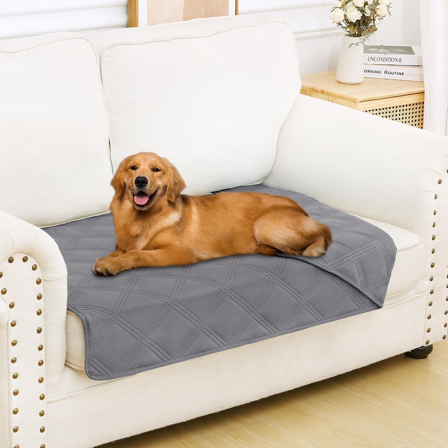 smiry-waterproof-dog-bed-cover-reversible-pet-blanket-for-sofa-couch-soft-washable-dog-blanket-leakproof-couch-cover-for-dogs-cats-furniture-protection-52x82-grey-dark-grey