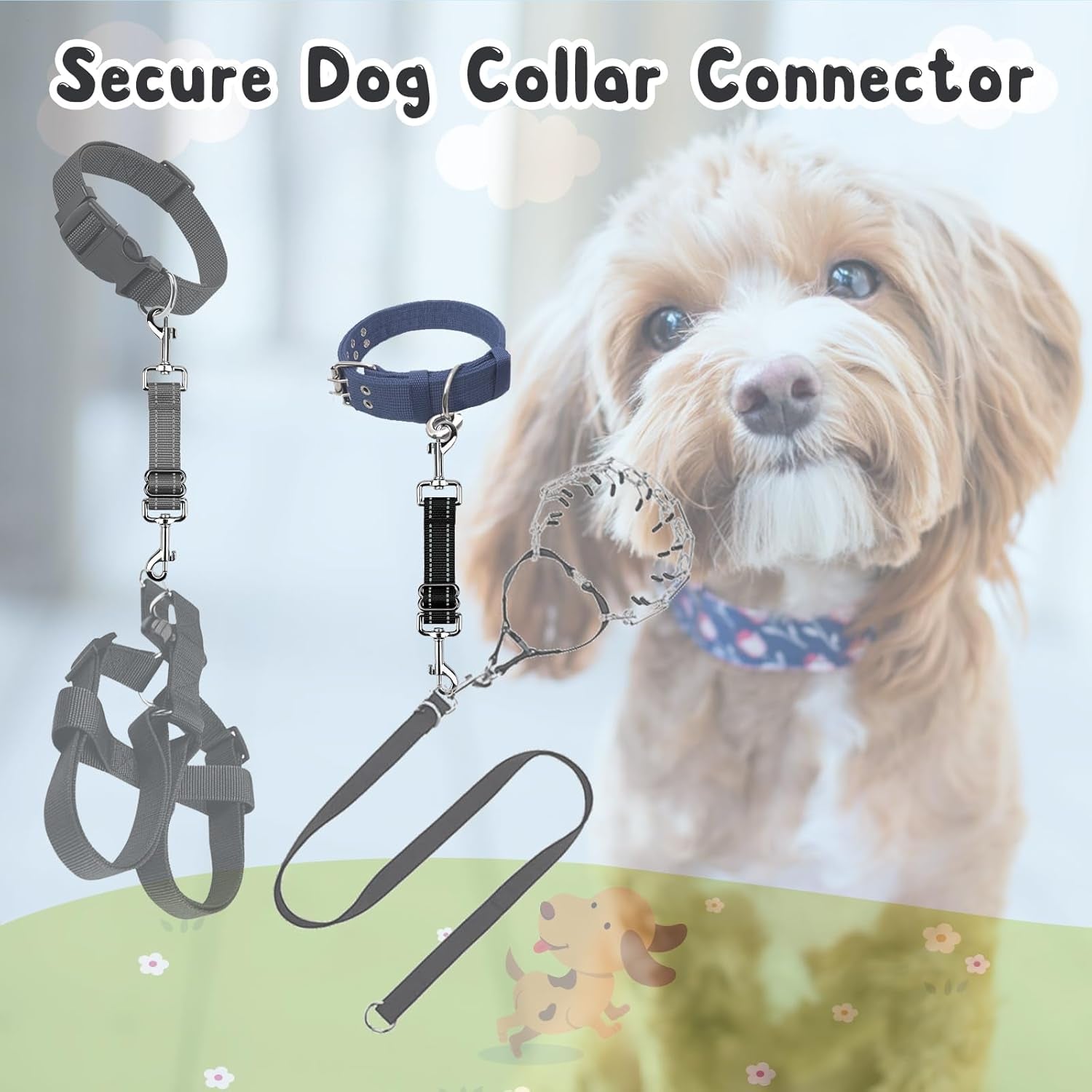 yuepet-dog-safety-collar-clips-2-pack-adjustable-prong-backup-clips-reflective-double-ended-backup-clasp-leash-connector-for-dog-harness-to-collar-safety-clipgrey-black-prong-collar-backup-double-ended-clips-harness-to-collar-connector-reflective-strap-7-8-2-in-adjustable-length-2-pack
