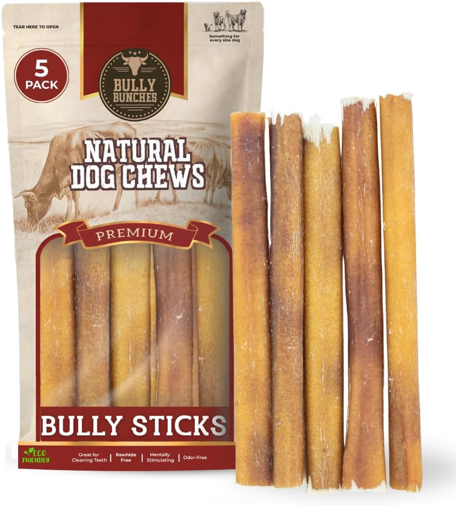 bully-bunches-premium-6-standard-5-pack-odor-free-bully-sticks-for-small-to-medium-dogs-puppies-consistently-sized-long-lasting-chews-for-oral-care-all-natural-100-beef-dog-treats