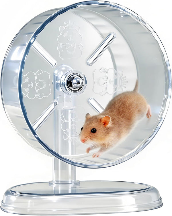 Hamster Exercise Wheel,Super-Silent Small Animals Exercise Wheels,Quiet Hamster Running Wheels with Adjustable Stand for Hamsters,Gerbils,Rats,Other Small Pets(Transparent, 7 Inch)9