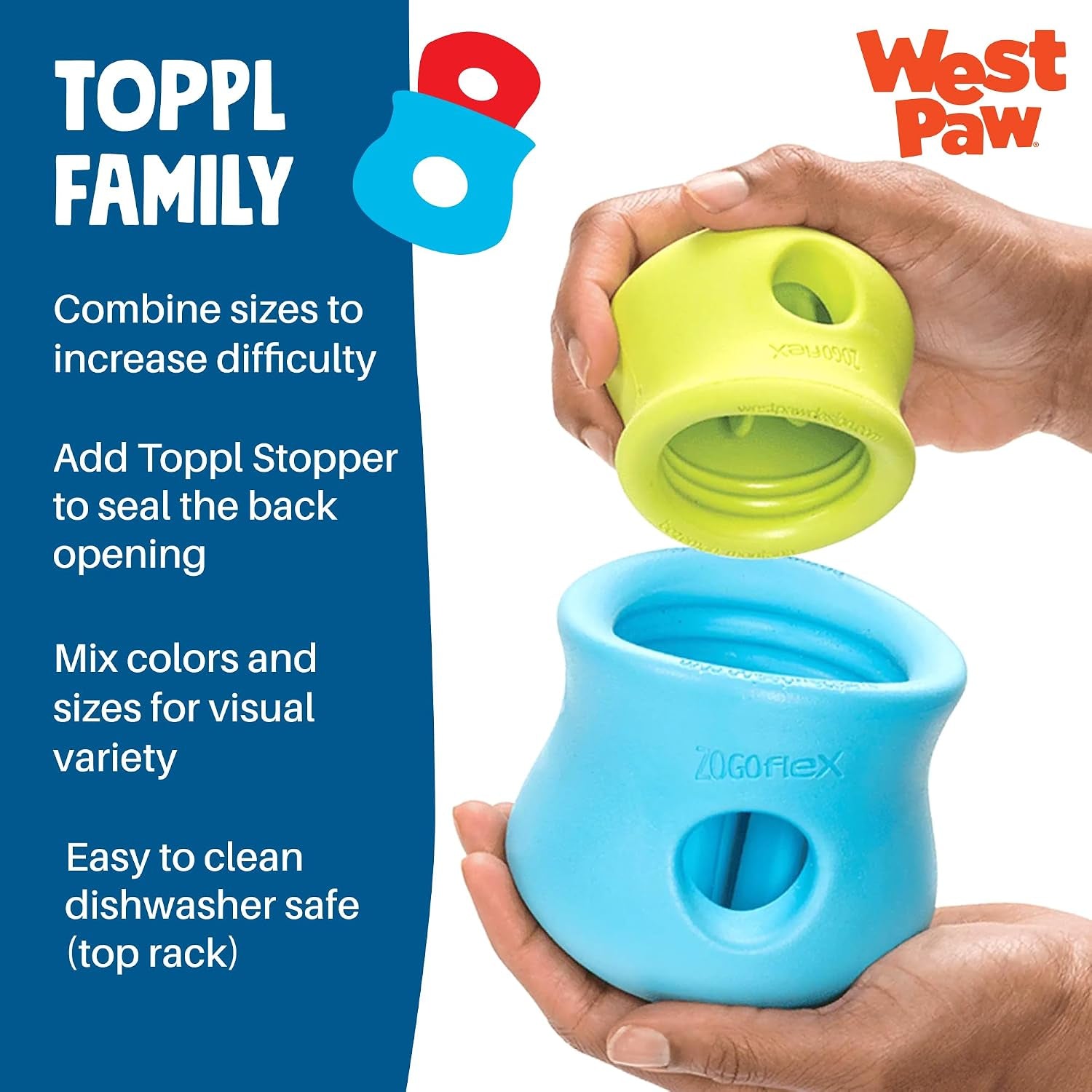 west-paw-zogoflex-toppl-interactive-treat-dispensing-puzzle-dog-toy-for-mental-stimulation-enrichment-holds-kibble-treats-lickable-freezable-dishwasher-safe-made-in-usa-large-aqua-blue