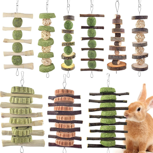 ERKOON Bunny Chew Toys, Rabbit Chew Toys for Teeth Grinding, Improve Dental Health, 100% Natural Apple Wood Timothy Grass Cake Treats for Rabbits Guinea Pigs Chinchillas Bunnies Hamsters (3 Pcs)9