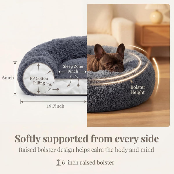Small Calming Dogs Bed for Small Dogs Anti-Anxiety Machine Washable Fluffy Luxury Anti-Slip Waterproof Mute Base Warming Cozy Soft Pet Puppy round Bed4