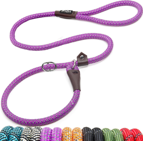 Fida Durable Slip Lead Dog Leash, 6 FT X 1/2" Heavy Duty Dog Loop Leashes, Comfortable Strong Rope Slip Leash for Large Medium Dogs, No Pull Pet Training Lead with Highly Reflective(1/2", Black)30
