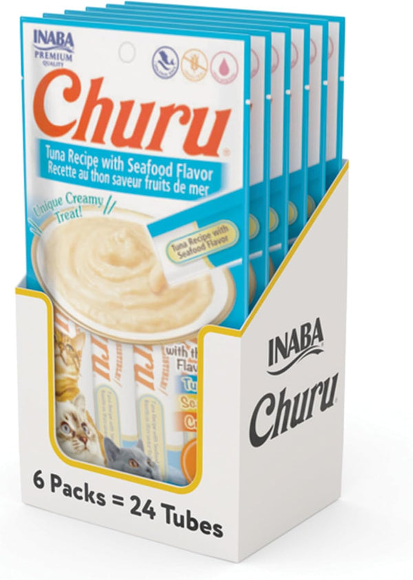 INABA Churu Cat Treats, Lickable, Squeezable Creamy Purée Cat Treat with Green Tea Extract & Taurine, 0.5 Ounces Each Tube, 24 Tubes (4 per Pack), Chicken Recipe20