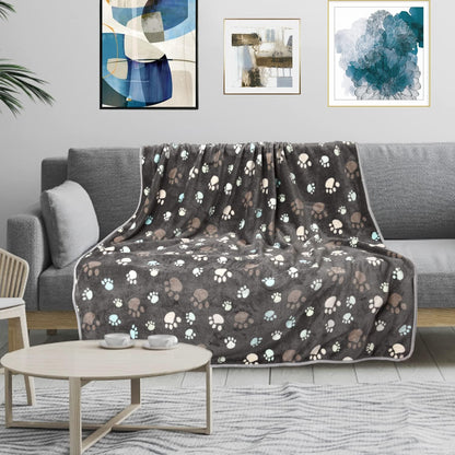 Rezutan Blanket for Large Dogs, Cat Flannel Washable Soft Pet Mat Throw Cover for Kennels-Beds, Sofas, Furniture Protection, Cute Paw Pattern, Black, 50X40 Inch34