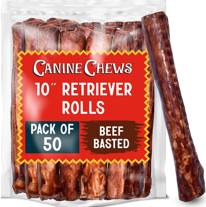 Canine Chews 10-11" Rawhide Bones for Large Dogs, Durable USA Beefhide Dog Rawhide Chews, Retriever Rolls 20 Pack (5 Lbs)11