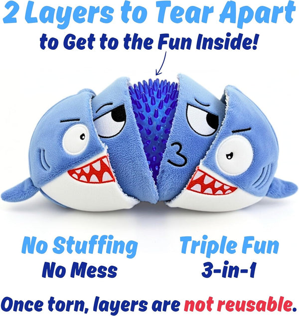 Sharky 3 in 1 Plush Shark Dog Chew Toy with Squeaky Ball inside for Aggressive Chewers, Super Interactive No Stuffing, Strong Tough Heavy Durable, Birthday Gift Box for Small & Large Breed2