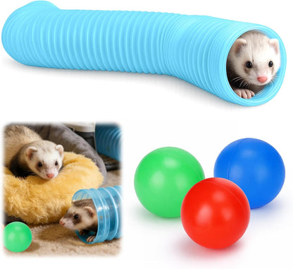 Mity Rain Ferret Toys with 3 Balls Inclueded | Collapsible Tunnel Tube Accessories for Ferrets, Guinea Pigs, Hamsters, Expandable Interactive Toys Supplies for Small Pets8