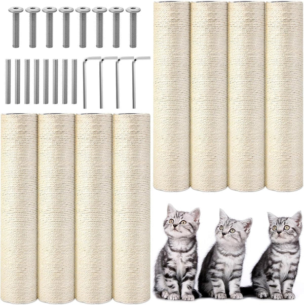 Arrowbash 8 Pcs M8 Cat Scratching Post Replacement 15.7X3.1'' Sisal Pole Cat Tree Climbing Post Replacement with Screw, Refill Scratcher Pole for Indoor Kitten Tree Tower Spare Pet Furniture Protector1