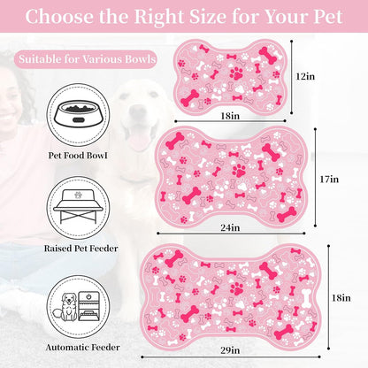 Dog & Cat Food Mat Bone Shaped Pet Feeding Mat Quick Absorb Water Bowl Placemat with Rubber Backing Indoor Floor Stain Resistant Pet Accessory Supplies (Light Pink Small, 12X18 Inches)6