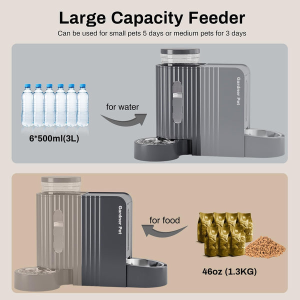 Gardner Pet Automatic Gravity Cat Food Feeder and Water Dispenser Stainless Steel Two-In-One Set Large Capacity Dispenser for Pets Dogs, Puppies, Kittens-(0.8 Gallons X 2)3