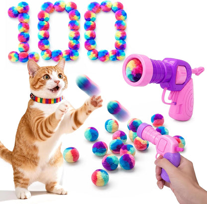 Mity Rain 102PCS Cat Ball Launchers & Pom Pom Balls Interactive Cat Toy Set | Safe Soft Plush Kitten Toys for Indoor Cats, Fun Kitten Toys for Endless Active Play (Christmas)9