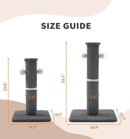 Made4Pets Tall Cat Scratching Post, 33" Modern Cat Scratcher with Hanging Balls, Heavy Duty and Thicker Scratching Post for Indoor Cats Adults, Sturdy Base Cat Scratch Post, Dark Grey9