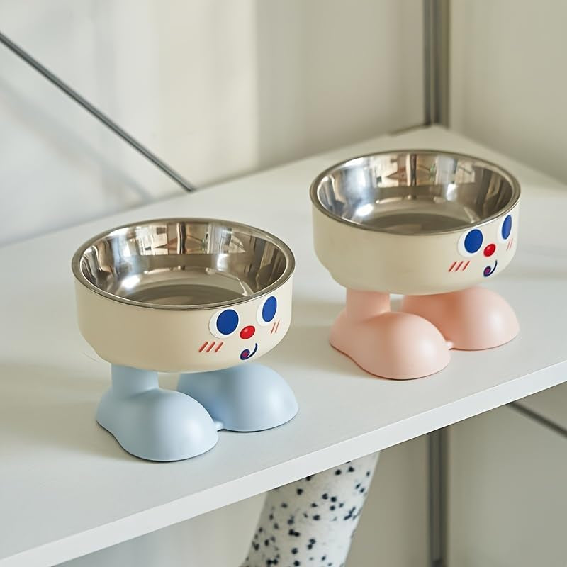 a-new-mischievous-face-cartoon-pet-bowl-stainless-steel-high-neck-cat-bowl-for-feeding-and-watering-dog-bowl-dog-dining-plate-pink
