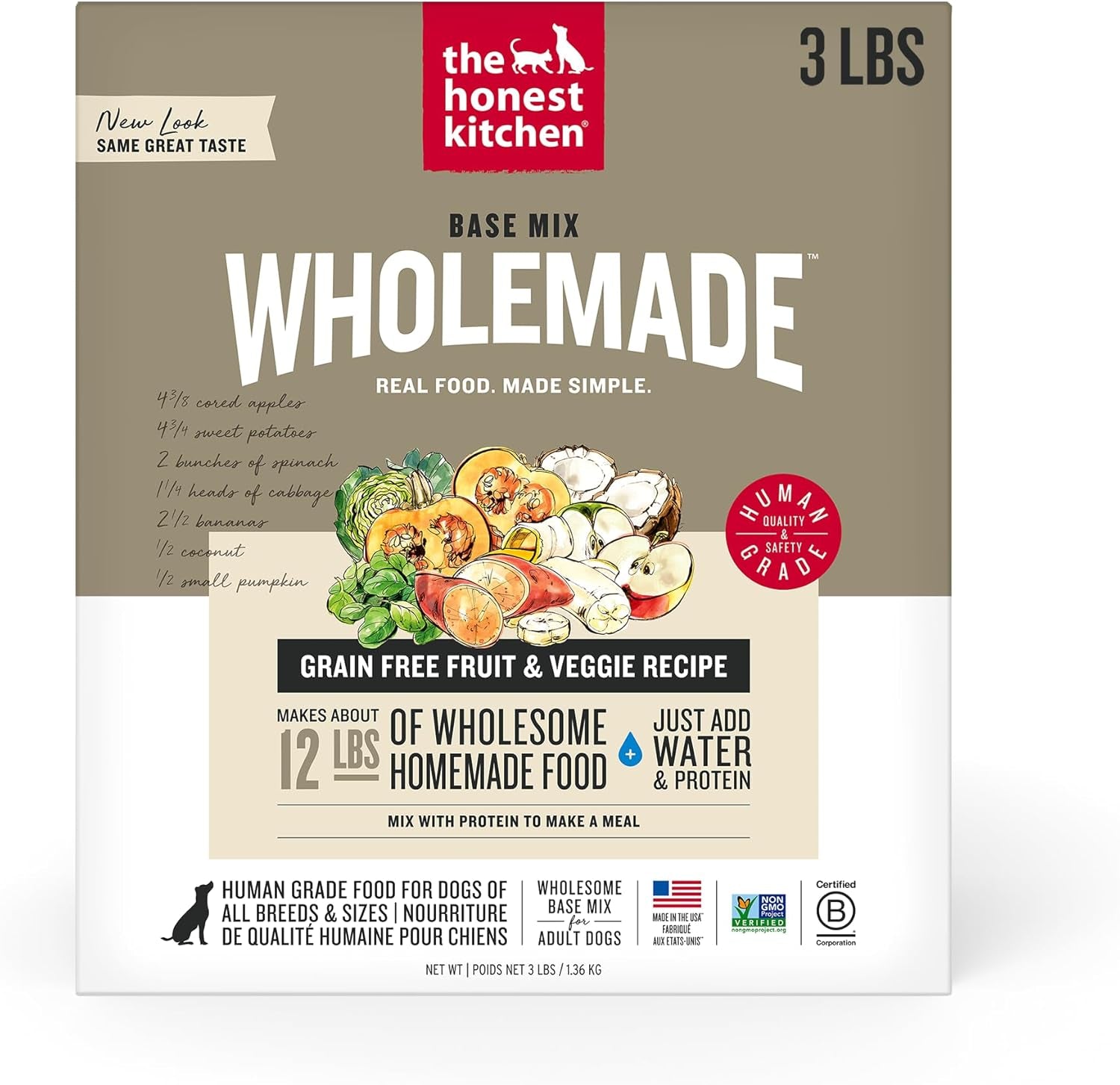 the-honest-kitchen-wholemade-grain-free-dog-food-base-mix-veggie-fruit-human-grade-easy-homemade-dog-food-starter-just-add-water-topper-for-dry-or-wet-dog-food-7-lb-bag-makes-28-lbs