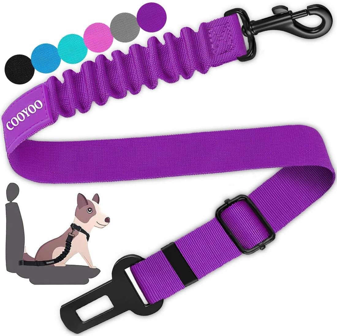 cooyoo-dog-seat-belt-durability-retractable-dog-car-harness-adjustable-dog-seat-belt-for-vehicle-nylon-pet-safety-seat-belts-heavy-duty-elastic-1-pack-black