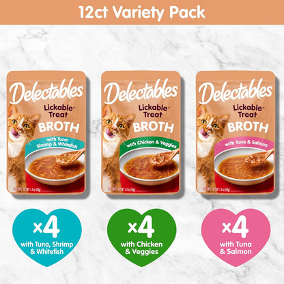 Delectables Savory Broths Lickable Wet Cat Treat Variety Pack, 12Count(Pack of 1)6