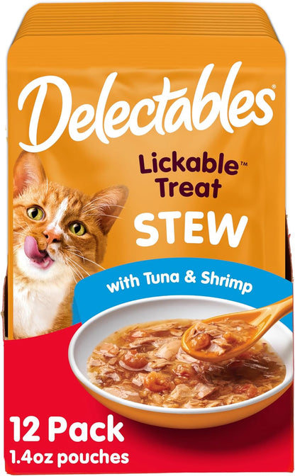 Delectables Lickable Treat Stew Wet Cat Treat Variety Pack, Food Topper, Hydrating, Grain-Free, No Fillers, No By-Products, No Added Preservatives, 1.4Oz Pouch, 12Ct11