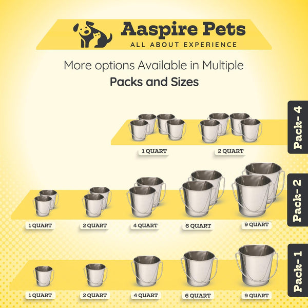9 Quart Stainless Steel Flat Side Bucket | 2.25 Gal Durable Heavy Duty Food & Water Feeding Pails for Dog Goat Sheep Horse | Fits Kennel Cage Critter Crate Hanging Pet Pail | Multipurpose9
