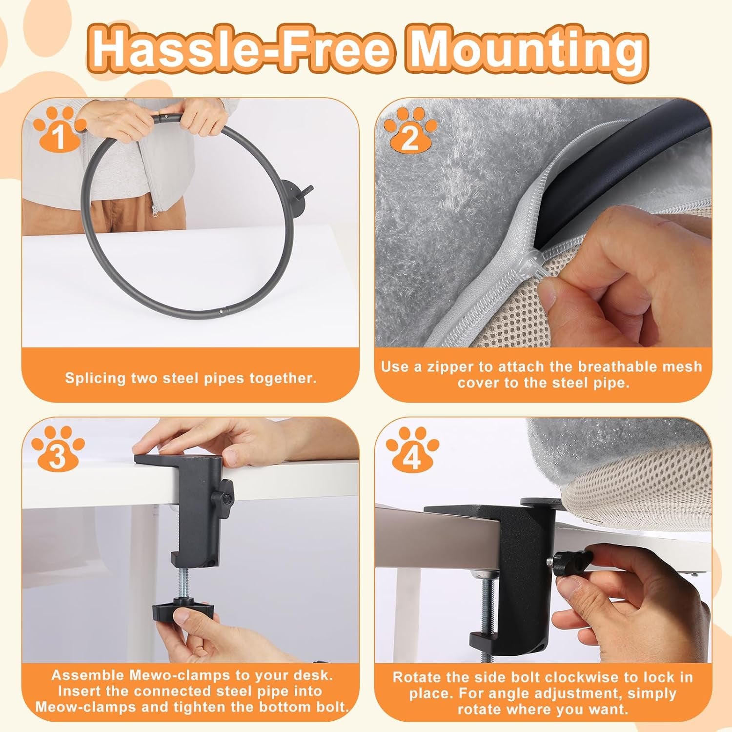 cat-desk-bed-ergonomic-cat-desk-perch-clamp-for-remote-workers-quality-desktop-suspended-cats-bed-rotating-cats-hammock-desk-with-removable-cover-cat-bed-hold-up-to-50lbs-gray