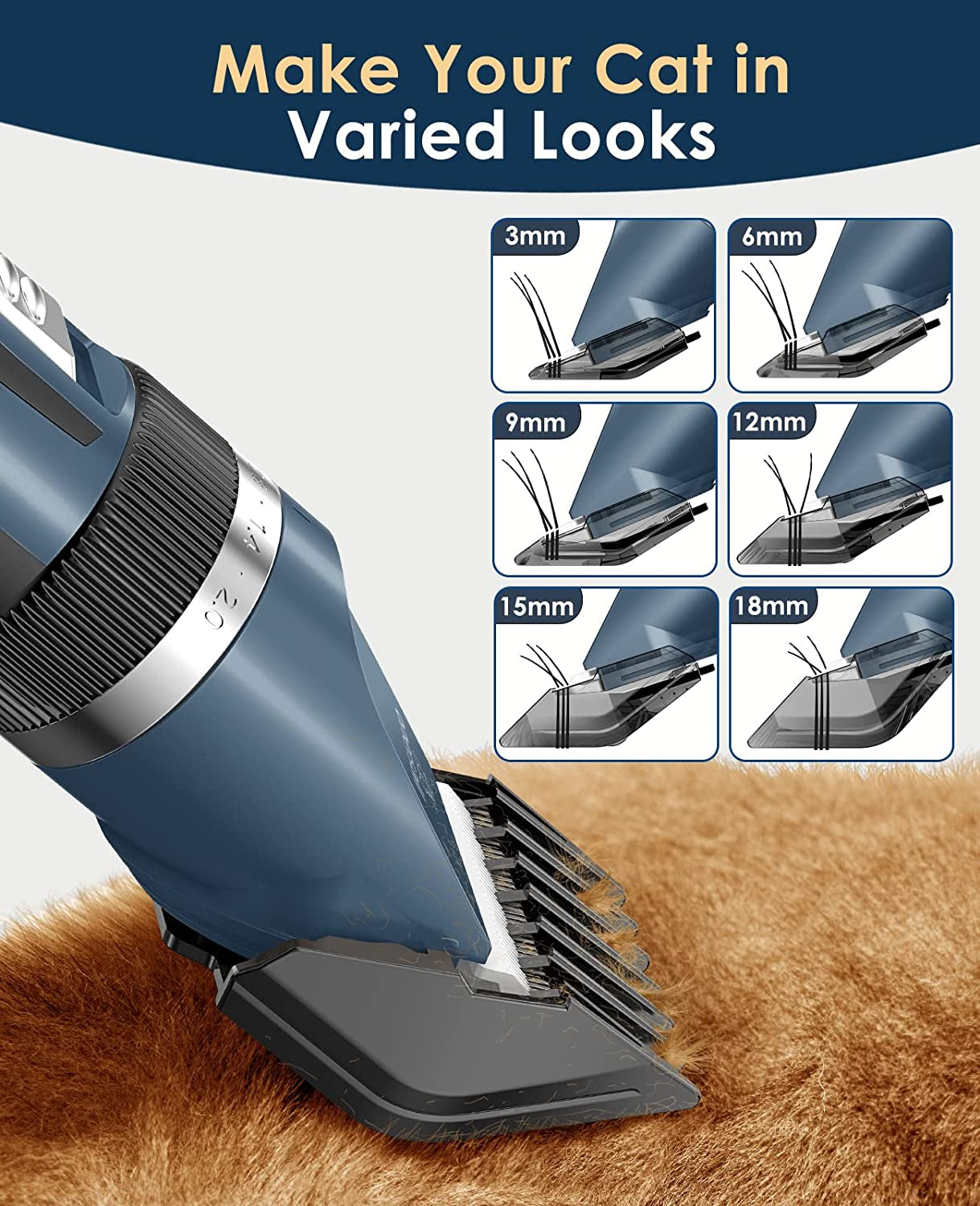 oneisall-quiet-cat-clippers-for-matted-hair-long-hair-cat-shaver-cordless-cat-grooming-kit-lcd-display-6-guard-combs-240-min-runtime-2-speed-low-noise-trimmer-for-cats-small-dogs