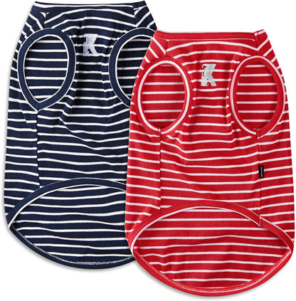 Koneseve Dog Shirt Vest Lightweight Stretchy Dog T-Shirts Soft Cool Sleeveless Stripe Vests Breathable Clothes for Puppy Kitty Cats Small Medium Large Dogs 2 Pack Pink + Green [ S/Small ]10