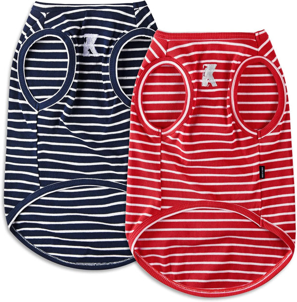 Koneseve Dog Shirt Vest Lightweight Stretchy Dog T-Shirts Soft Cool Sleeveless Stripe Vests Breathable Clothes for Puppy Kitty Cats Small Medium Large Dogs 2 Pack Pink + Green [ S/Small ]10