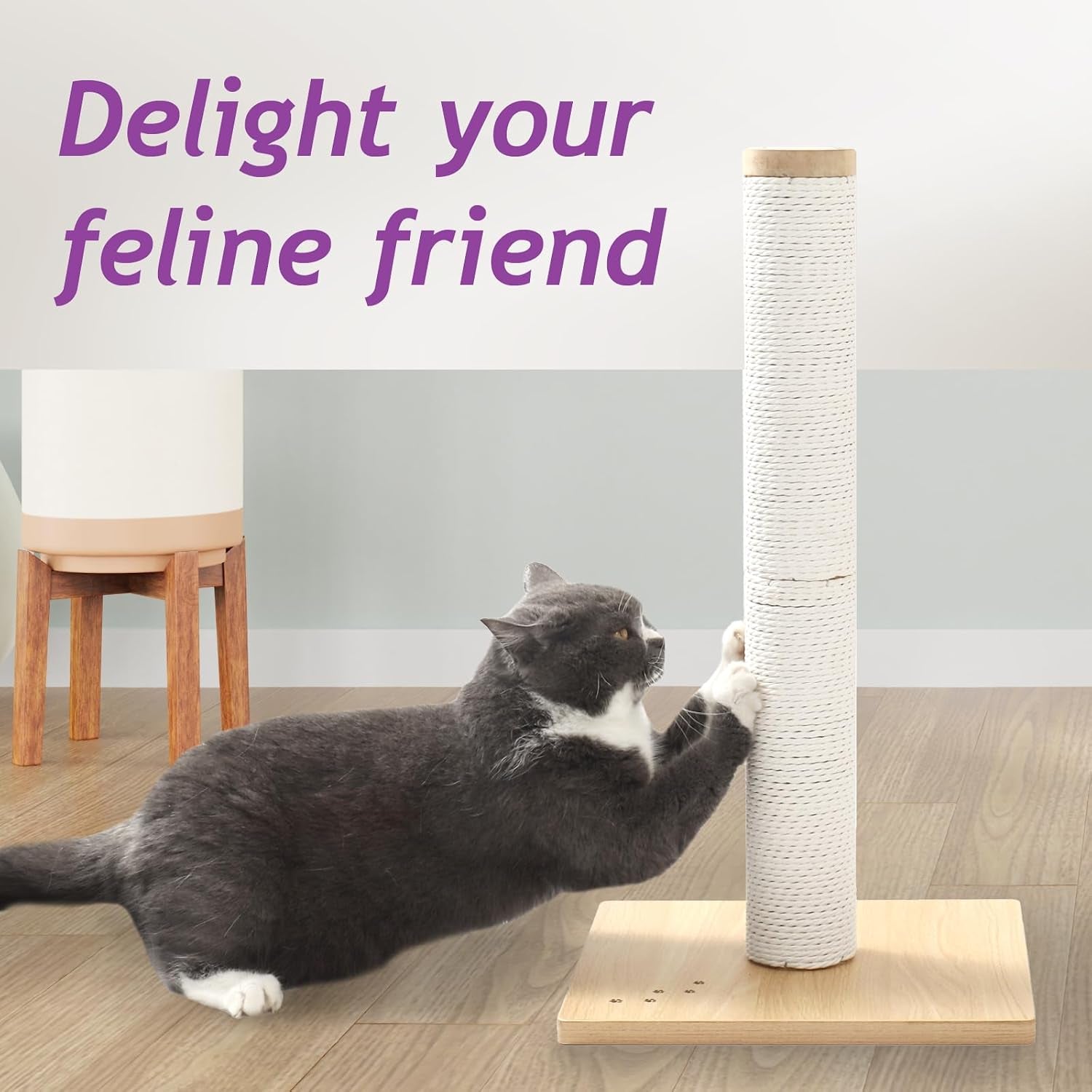 necoichi-23-6-tall-cat-scratching-post-kitten-scratcher-paper-rope-scratch-posts-trees-with-hanging-for-indoor-cats-23-6-inches-for-kitty-regular-oak
