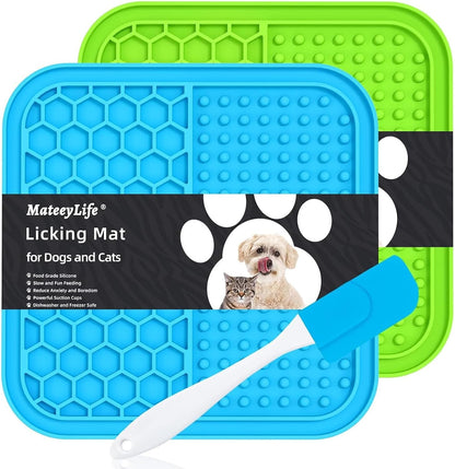 Mateeylife 2PCS Small Lick Mat for Dogs and Cats, Licking Mats for Dog Anxiety Relief, Cat Peanut Butter Lick Pad for Boredom Reducer, Dog Treat Mat Perfect for Bathing Grooming Blue&Green1