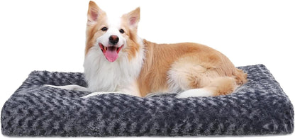 KSIIA Washable Dog Bed Deluxe Plush Dog Crate Beds Comfy Kennel Pad Anti-Slip Pet Sleeping Mat for Large, Jumbo, Medium, Small Dogs Breeds, 35" X 23", Gray23
