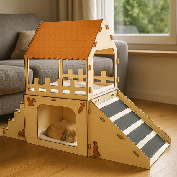 Otterpets Extra Large Bunny Hideout, Wooden Rabbit Castle with Fleece Mats | Pet-Safe Wood Joints (No Rubber Bands), Rabbit Hideout Made of Safe Wood, Bunny House Indoor; Chinchilla and Guinea Pig Safe6
