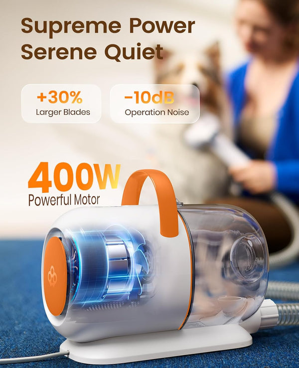 Oneisall Dog Grooming Vacuum - 15000Pa Suction, Captures 99% Pet Hair to Reduce Shedding, Dog Grooming Clippers & Quiet Brush (≤59Db) with 4 Accessories, 2L Dust Canister for Home Cleaning（Orange）5