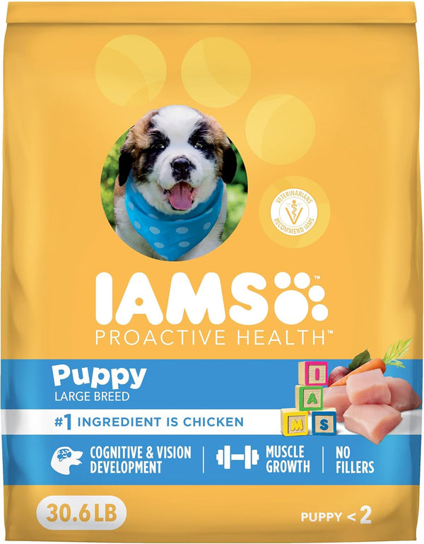 IAMS Proactive Health Large Breed Puppy Dry Dog Food, Chicken, 30.6 Lb | Real Chicken #1 Ingredient, Omega-3 DHA for Cognitive & Vision Development, Optimal Calcium for Bones & Joints, Vitamin E1