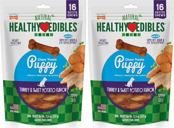 Nylabone Healthy Edibles Natural Puppy Chews Long Lasting Treats for Puppies, Roast Beef/Apple/Bacon Dog Treats, X-Small/Petite (3 Count)15